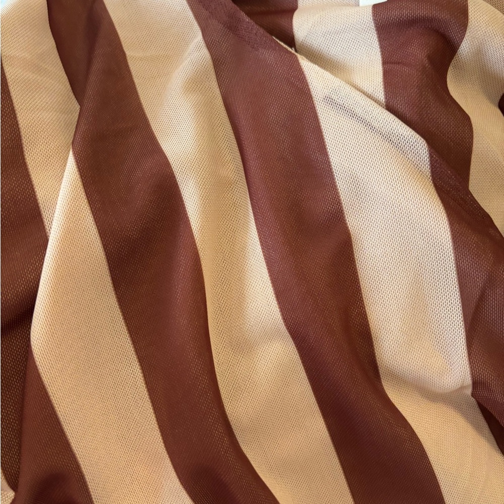 Elegant One-Shoulder Cream & Brown Striped Dress - Picture 6 of 7